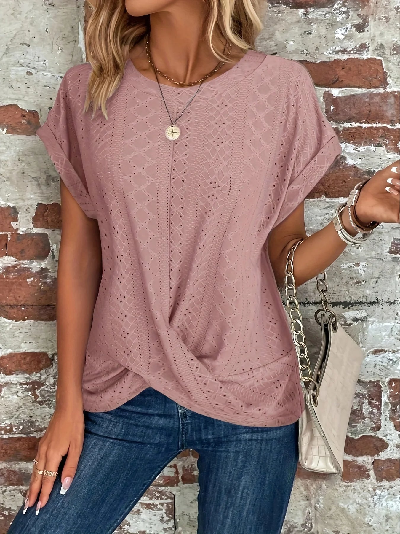 T-shirt torsadé en tricot gaufré Monroe