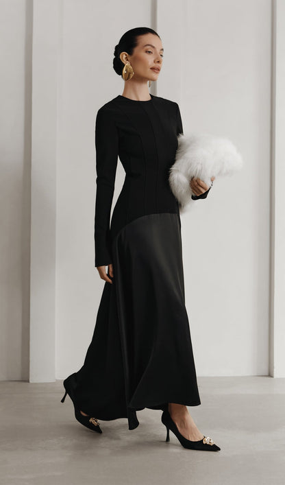 KNITTED SATIN MAXI DRESS