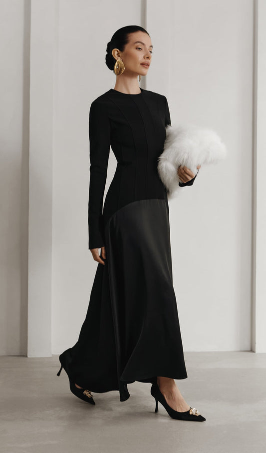 KNITTED SATIN MAXI DRESS