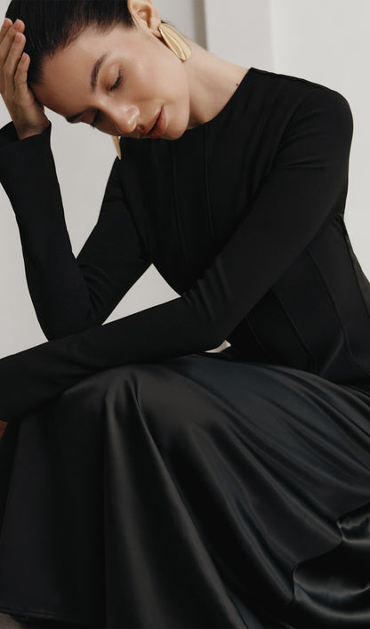 KNITTED SATIN MAXI DRESS