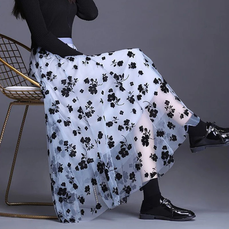 Jupe midi en maille florentine