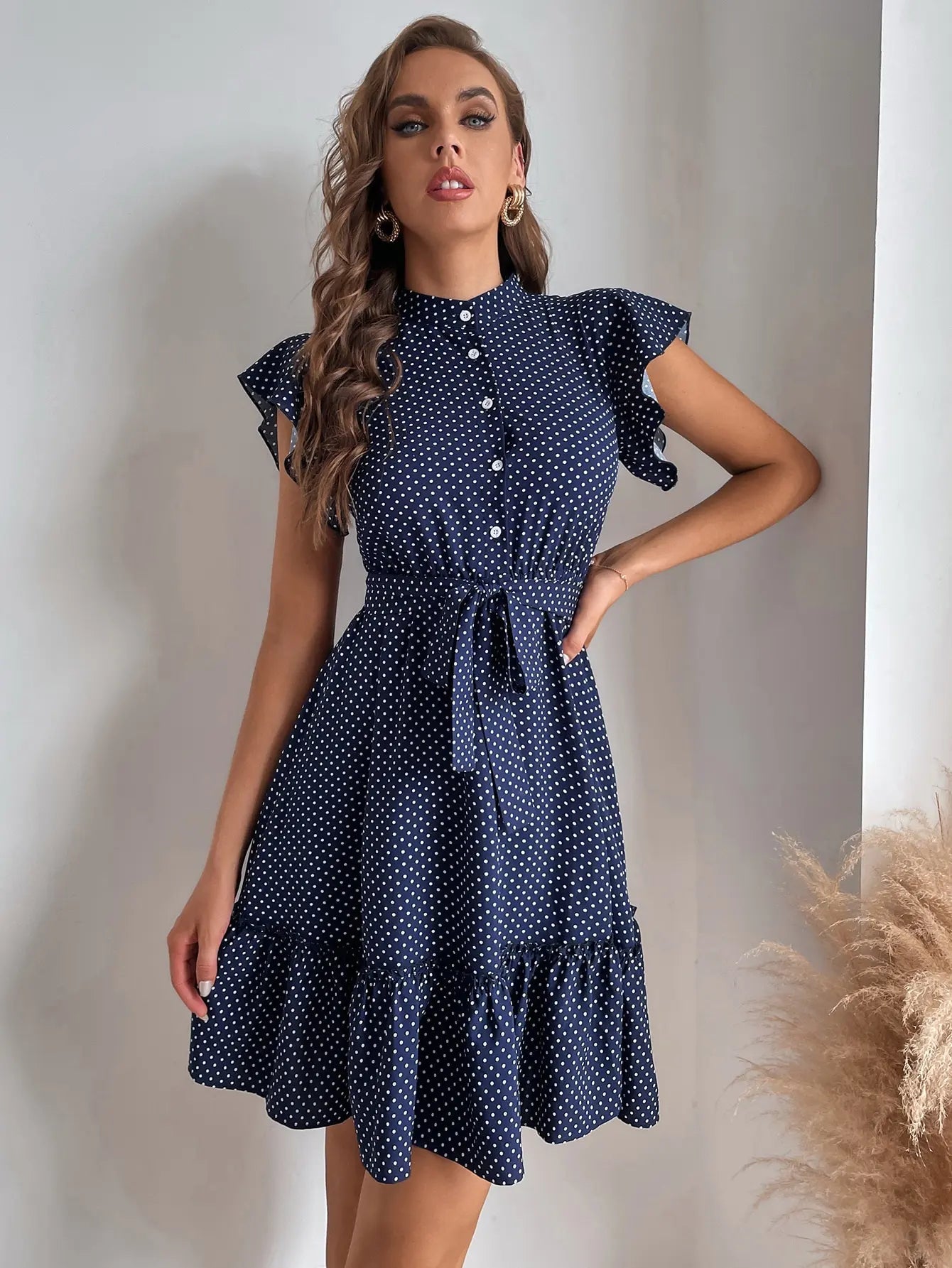 Vivienne Drapiertes Polka-Kleid