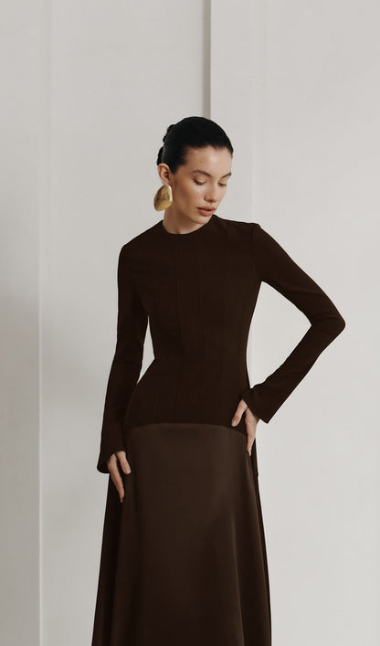 KNITTED SATIN MAXI DRESS