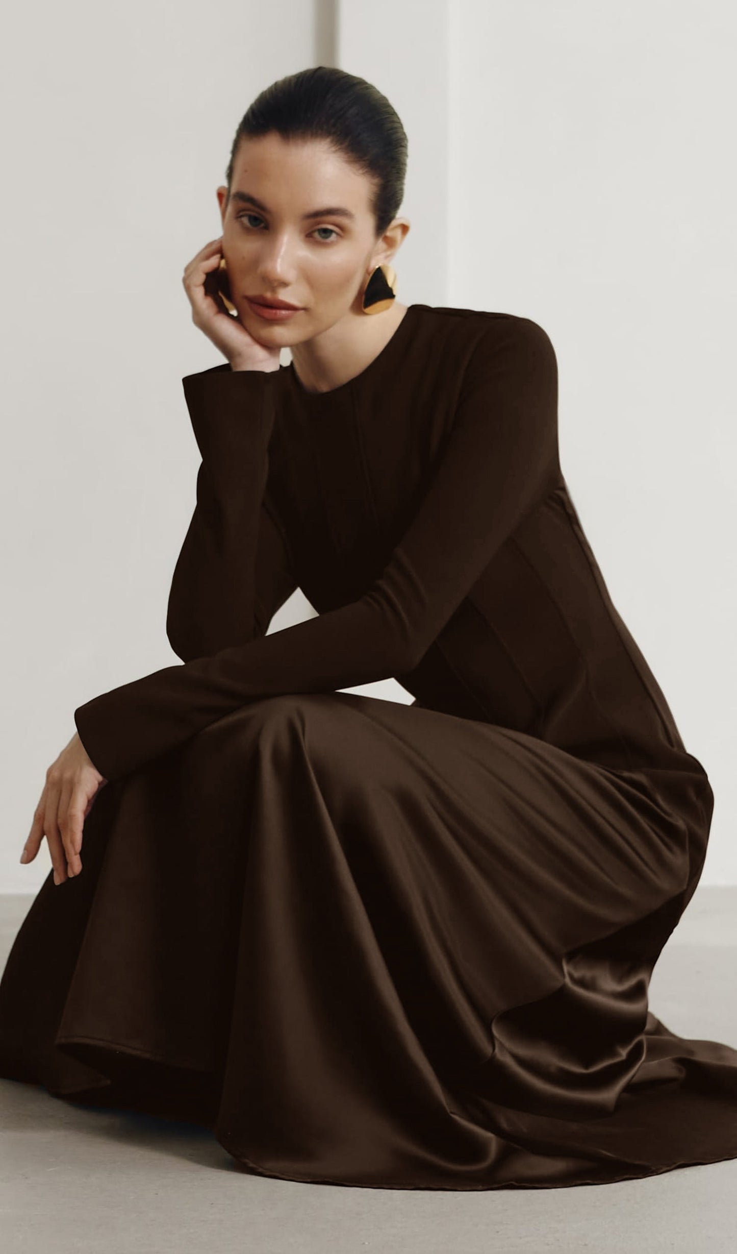 KNITTED SATIN MAXI DRESS