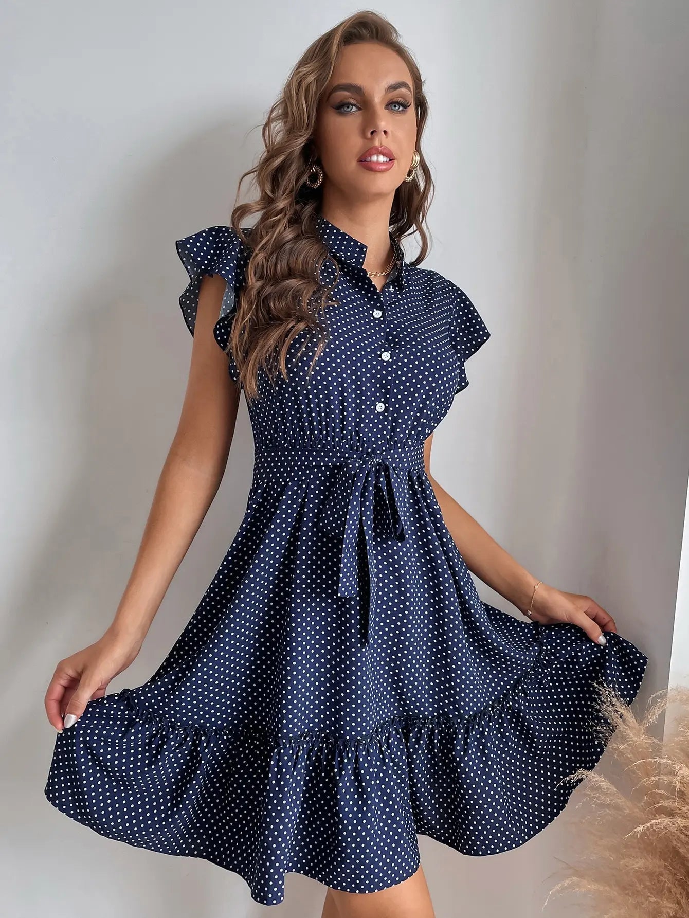 Vivienne Drapiertes Polka-Kleid