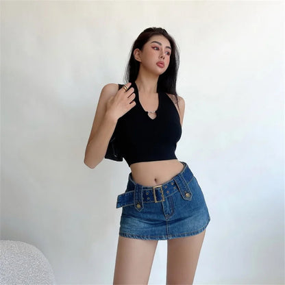 Mini-jupe en jean ceinturée Vixen