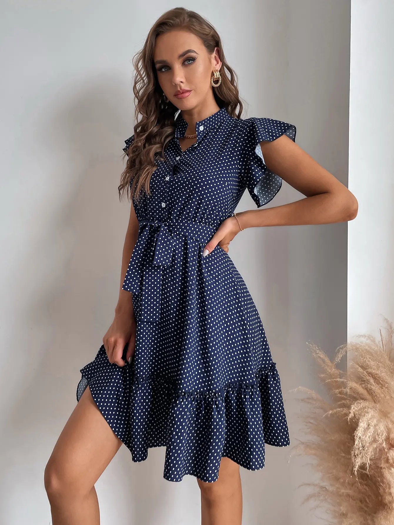 Vivienne Drapiertes Polka-Kleid