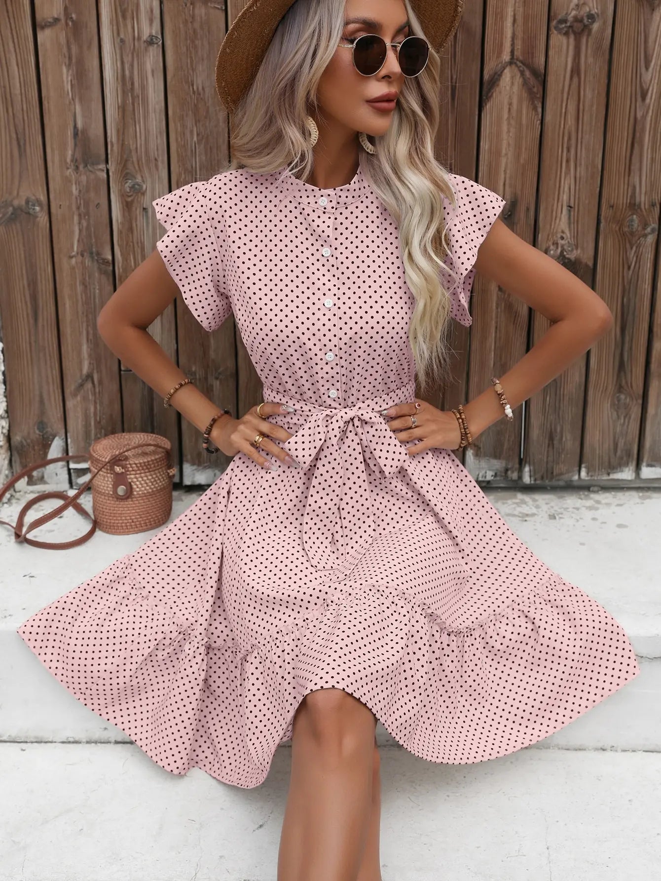Vivienne Drapiertes Polka-Kleid