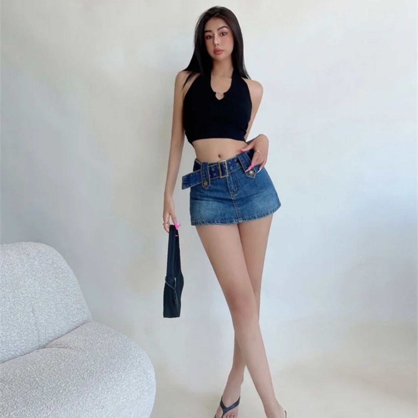 Mini-jupe en jean ceinturée Vixen