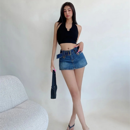 Mini-jupe en jean ceinturée Vixen