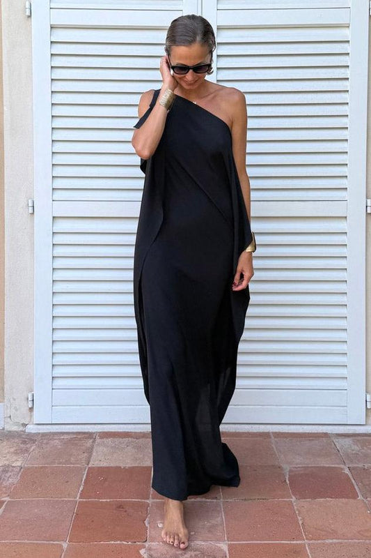 FLOWING ASYMMETRIC CAFTAN WITH BELT