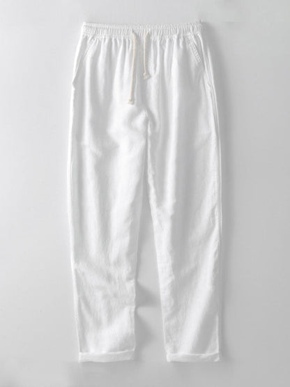Striped Crochet V Neck Polo & Straight Leg Linen Pants