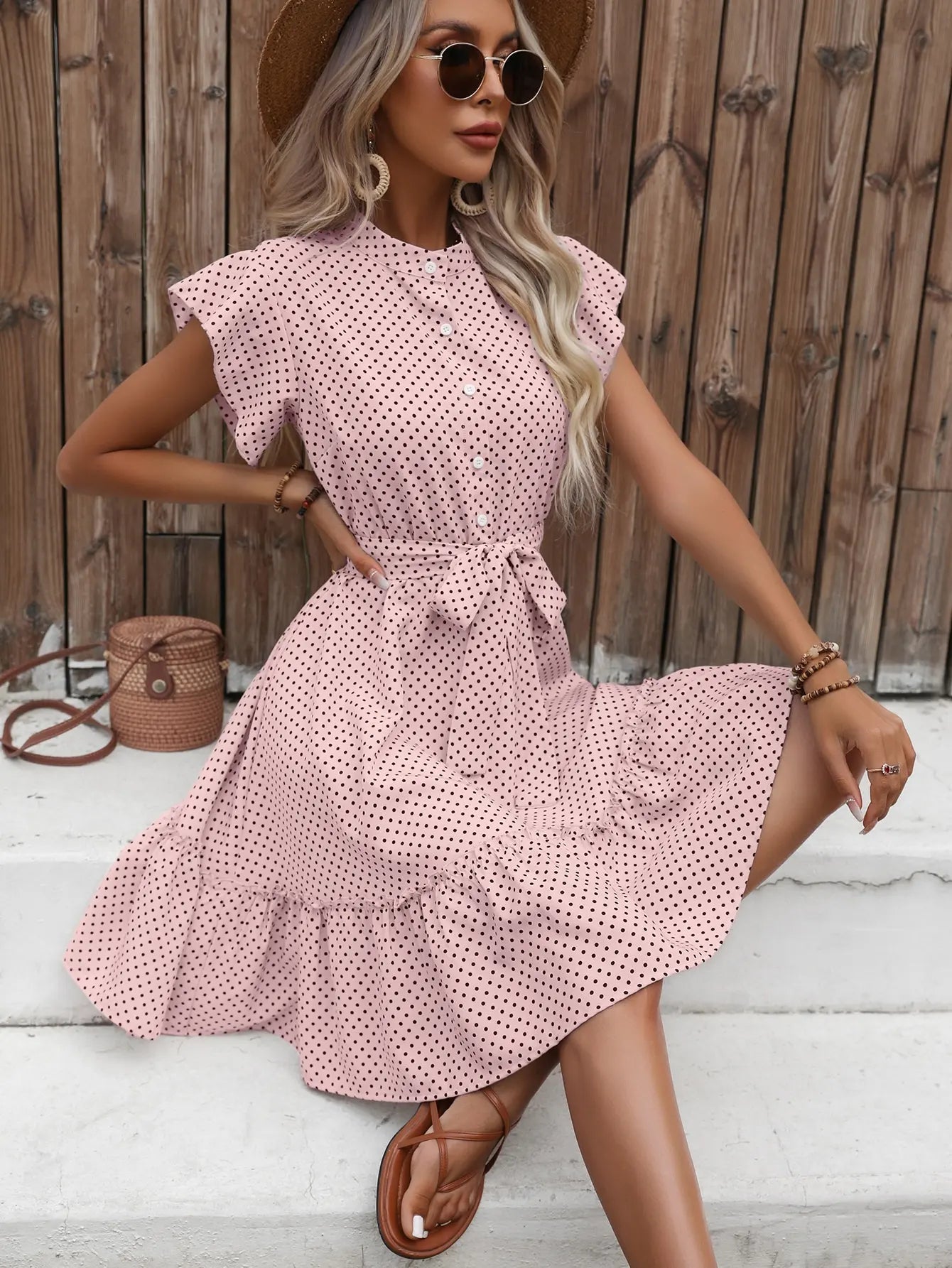 Vivienne Drapiertes Polka-Kleid