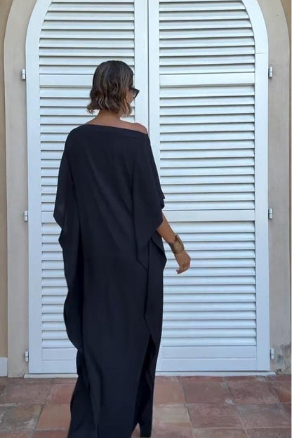 FLOWING ASYMMETRIC CAFTAN WITH BELT