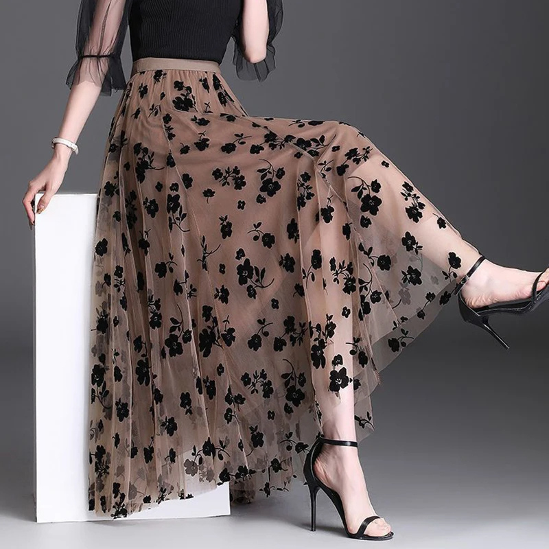 Jupe midi en maille florentine