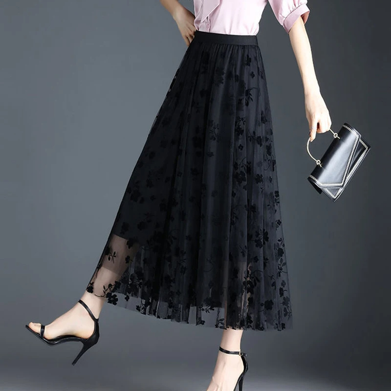 Jupe midi en maille florentine