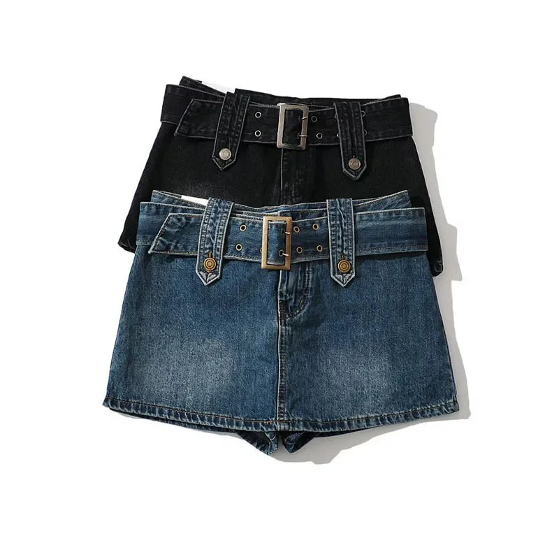 Mini-jupe en jean ceinturée Vixen