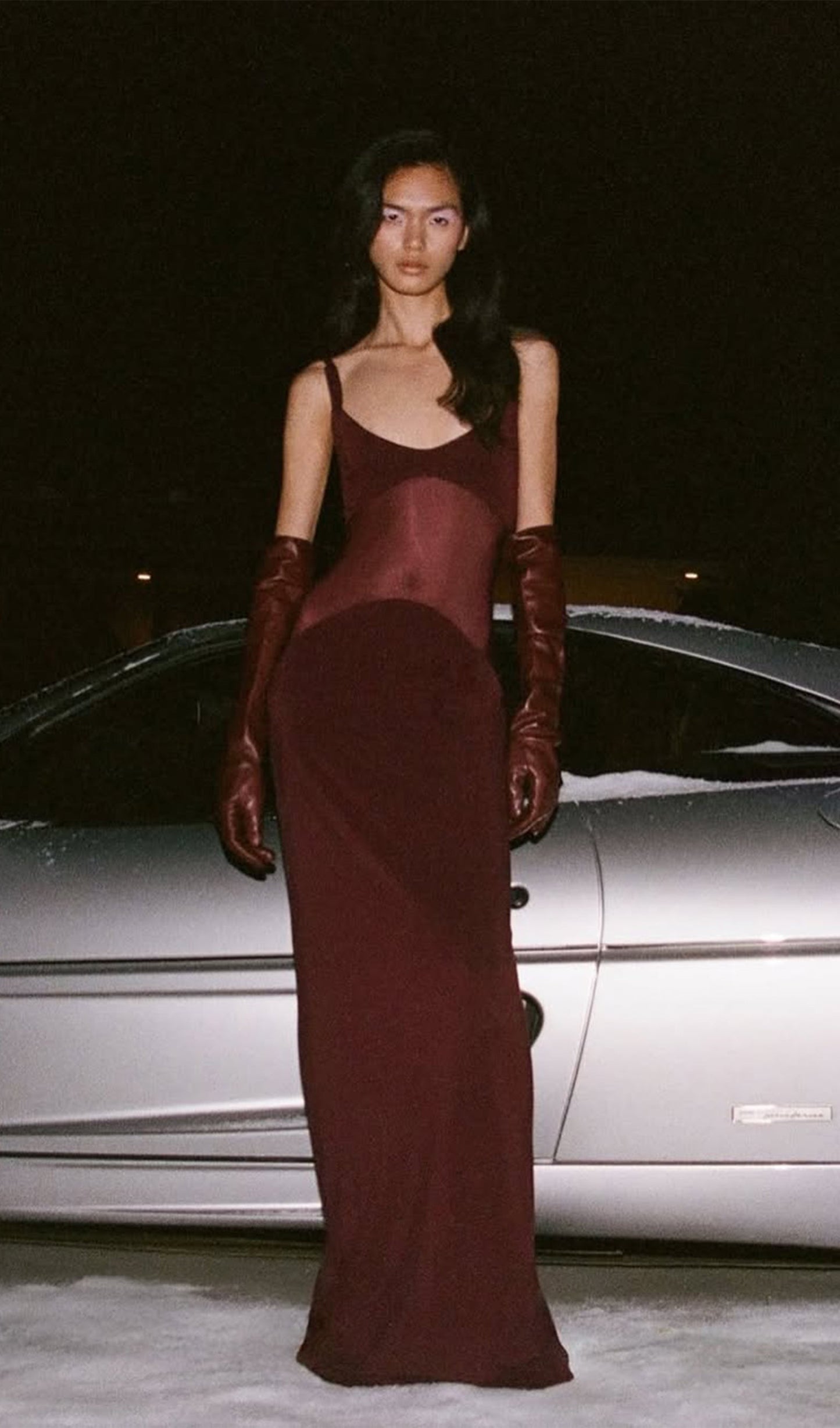 SHEER KNIT CURVE MAXI DRESS