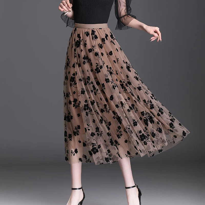 Jupe midi en maille florentine