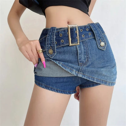 Mini-jupe en jean ceinturée Vixen