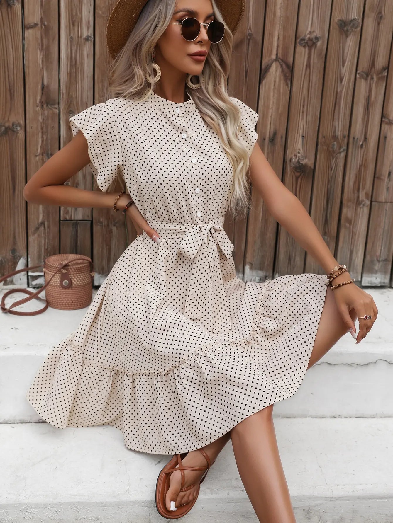 Vivienne Drapiertes Polka-Kleid