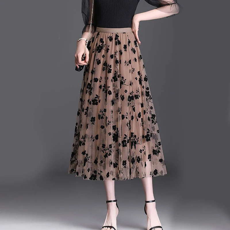 Jupe midi en maille florentine