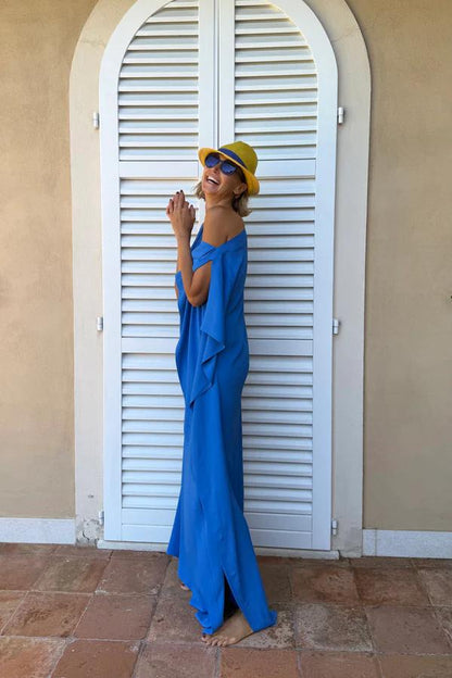 FLOWING ASYMMETRIC CAFTAN WITH BELT