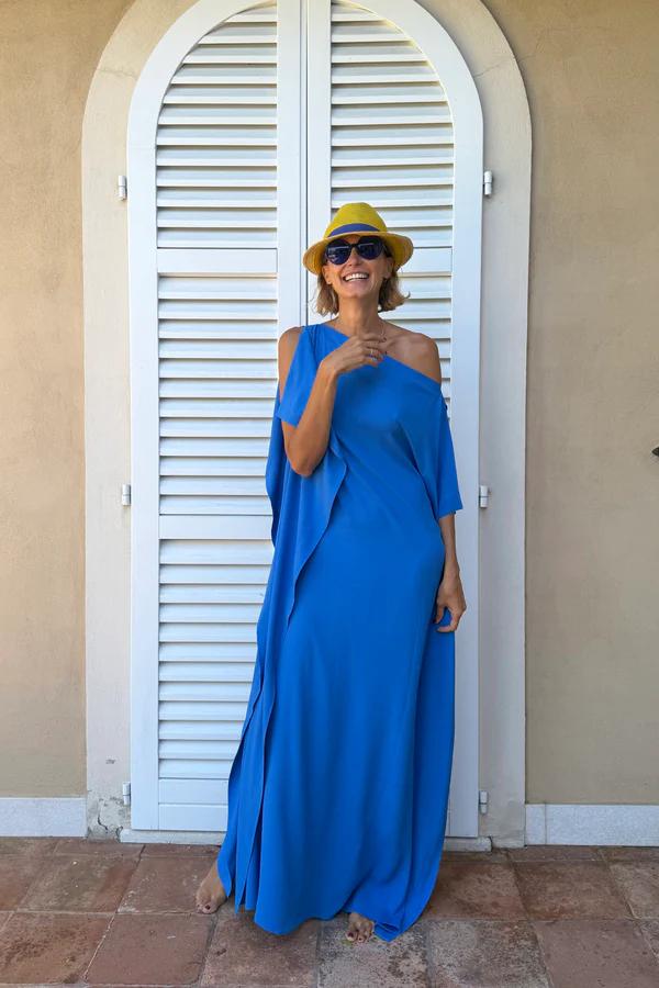 FLOWING ASYMMETRIC CAFTAN WITH BELT