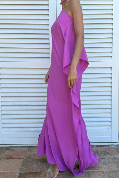 FLOWING ASYMMETRIC CAFTAN WITH BELT