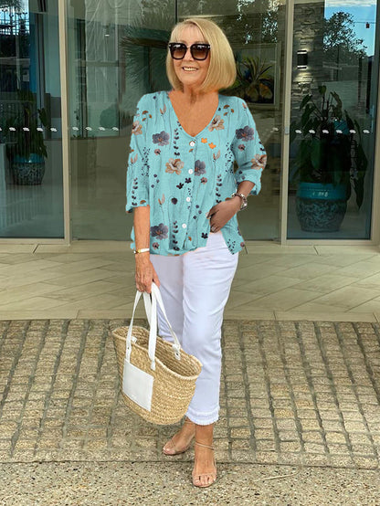 ÉLODIE – FLORAL BLOUSE WITH SOFT DRAPE