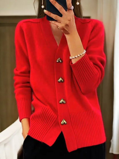 Laura - V-Neck Heart Button Cardigan
