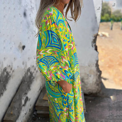 CIARA – COLOURFUL MAXI DRESS WITH POCKETS
